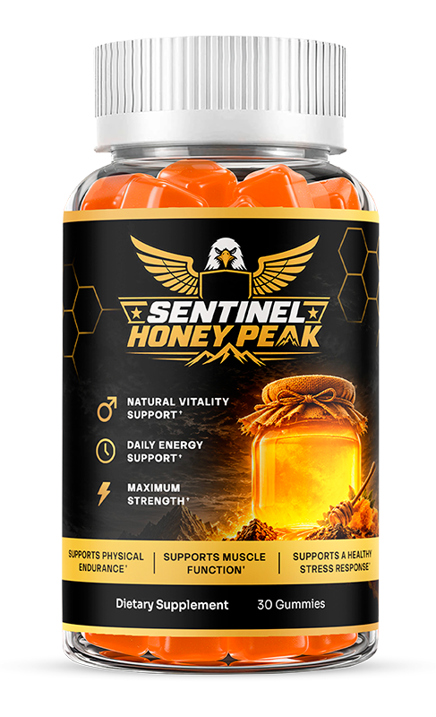 Sentinel Honey Peak bottle containing 30 honey gummies